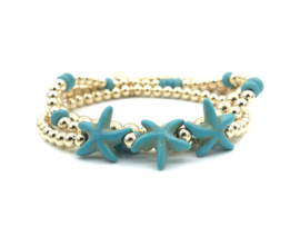 Armband Keet met turquoise zeesterretjes en real gold plated balletjes