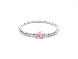 Armband Vlinder roze met Swarovski crystal en écht zilveren balletjes