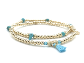 Armband Zoey met real gold plated balletjes, crystal en turquoise kwastje