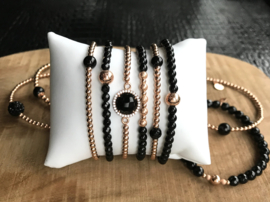 Armband Elize met rosé real gold plated balletjes en onyx edelsteen