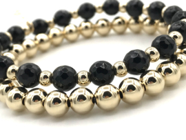 Armband Maxime met zwarte onyx edelsteen en real gold plated balletjes