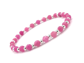 Armband Nina pink met Sterling zilveren balletjes en chalcedoon edelsteen