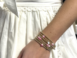 Armband Rachel met roze jade edelsteen en real gold plated balletjes