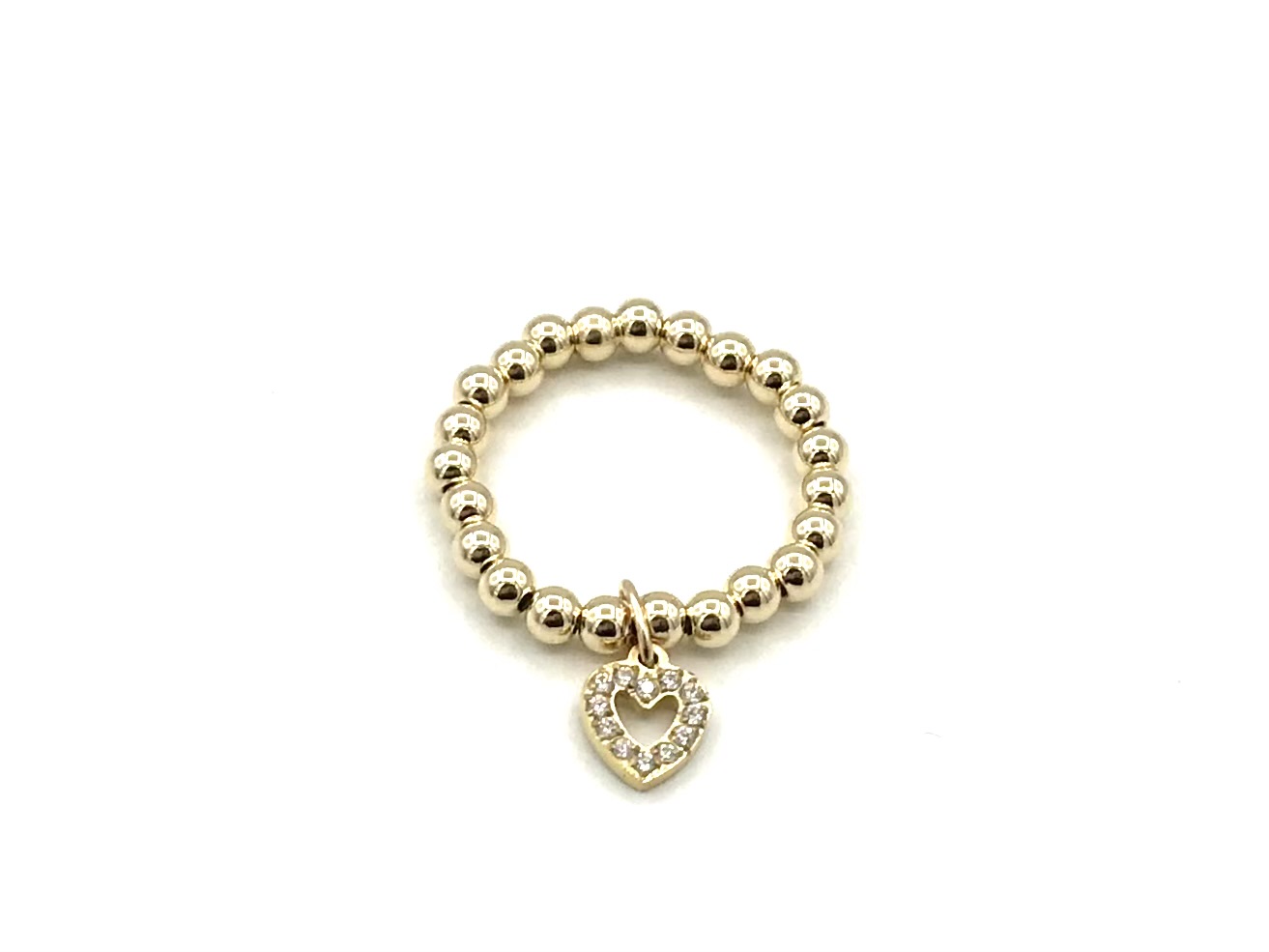 Setje stretch ring Lilla met real gold plated balletjes en hartje met zirkonia