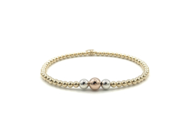 Armband Marie met 925 Sterling zilveren- en real gold plated- en rosé real gold plated balletjes