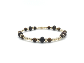 Armband Maaike met real gold plated balletjes en  tijgeroog edelsteen