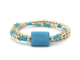 Armband Britt met real gold plated balletjes en turquoise magnesiet edelsteen