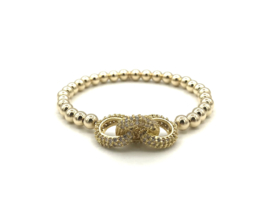 Armband Three rings met real gold plated balletjes en gold plated rings met Zirkonia crystal