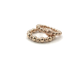 Stretch ring Marbette met glitterbal small en rosé real gold plated balletjes