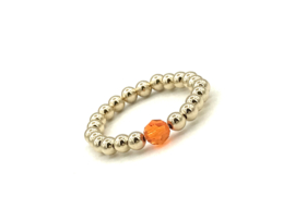 Stretch ring Azra met real gold plated balletjes en oranje Swarovski crystal