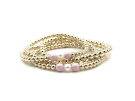 Moeder & Dochter armband Fleurtje met real gold plated balletjes en roze Swarovski pareltjes