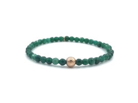 Armband Yinthe met groene jade edelsteen en rosé real gold plated glitterbal