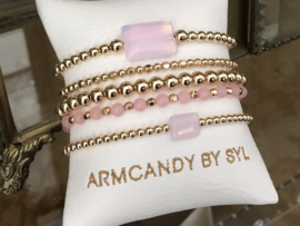 Armband Pinky big met real gold plated balletjes en roze opalite edelsteen