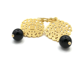 Real gold plated Bohemian oorbellen met zwarte onyx edelsteen