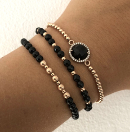 Armband Bonnie met zwarte onyx edelsteen en rosé real gold plated balletjes