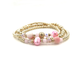 Armband Selma met roze edelstenen en real gold plated balletjes