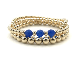 Armband Fien met real gold plated balletjes en lapis lazuli edelsteen