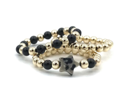 Armband Kyra met real gold plated balletjes en onyx edelsteentjes