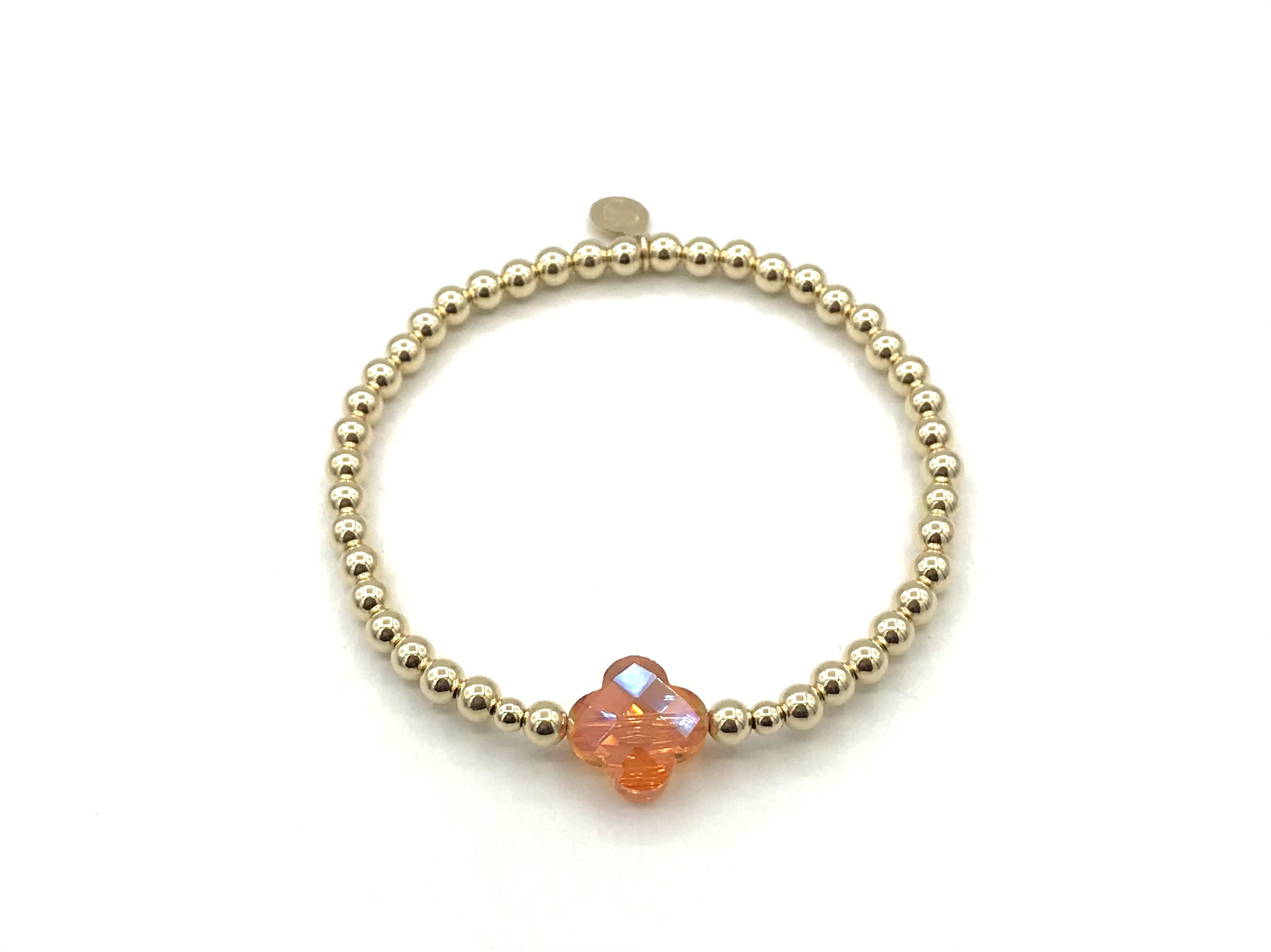 Armband Rabia orange met real gold plated bolletjes en oranje klavertje