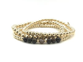 Armband Jayli met bruine gestreepte onyx en real gold plated balletjes