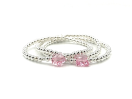 Armband Vlinder roze met Swarovski crystal en écht zilveren balletjes