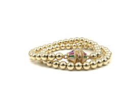 Armband Fee met real gold plated balletjes en gekleurd tussenstukje