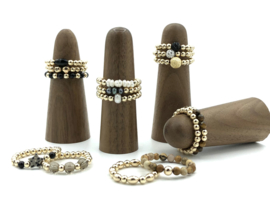 Stretch ring Selah met real gold plated balletjes en wit zoetwaterpareltje