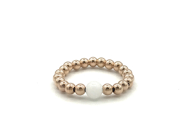 Stretch ring Flore met rosé real gold plated balletjes en witte onyx edelsteen