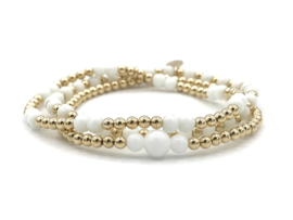 Armband Benthe met witte jade edelsteen en real gold plated balletjes