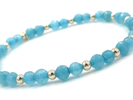 Armband Pien met real gold plated balletjes en turquoise jade edelsteen