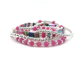 Armband Nina pink met Sterling zilveren balletjes en chalcedoon edelsteen