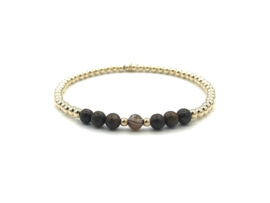 Armband Jayli met bruine gestreepte onyx en real gold plated balletjes