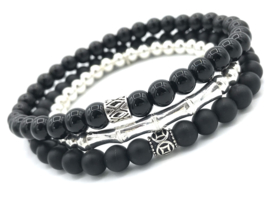 Heren armband Daan met zwarte onyx edelsteen en Sterling zilveren Bali spacer