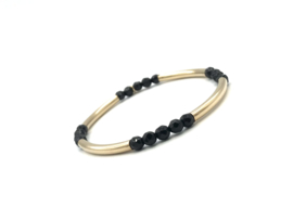 Armband Kenzo black met zwarte onyx en real gold plated balletjes