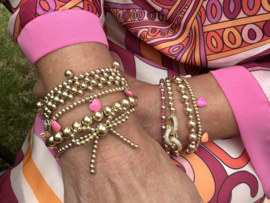Armband Three rings met real gold plated balletjes en gold plated rings met Zirkonia crystal