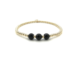 Armband Mia met real gold plated balletjes en facet geslepen zwarte onyx edelsteen