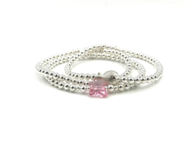 Armband Vlinder roze met Swarovski crystal en écht zilveren balletjes