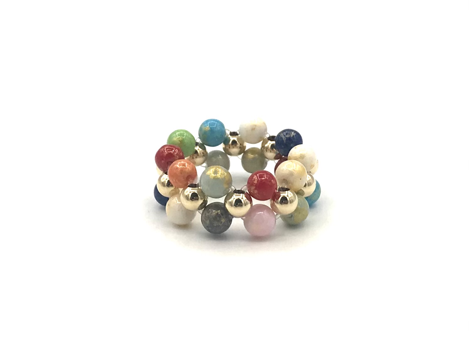 Stretch ring Zehra gemstone met real gold plated balletjes en gekleurde jade edelsteen