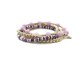 Armband Liselotte purple met real gold plated balletjes en gekleurde schijfjes