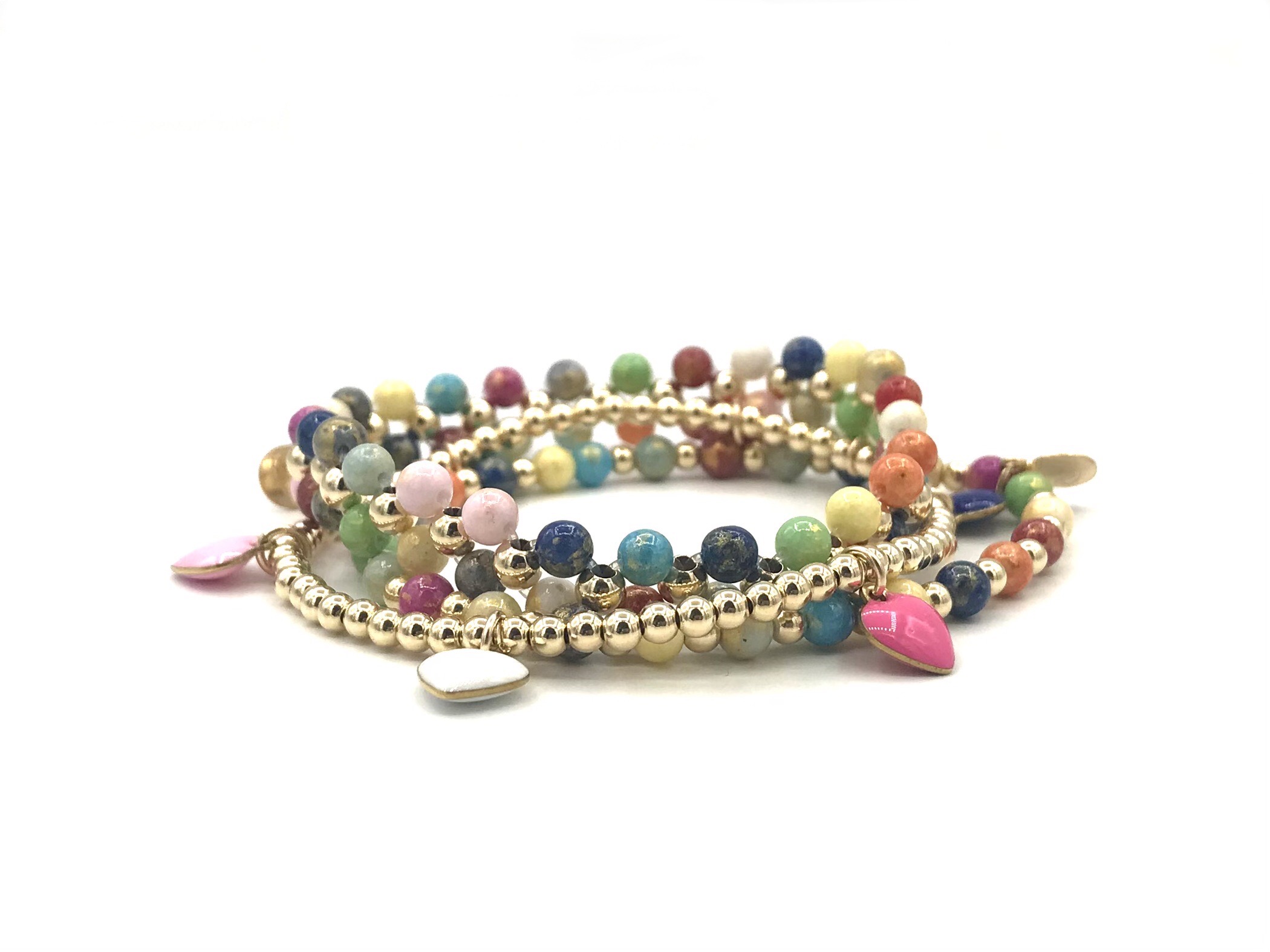 Armband Zehra gemstone met real gold plated balletjes en gekleurde jade edelsteen met een vleugje goudkleur
