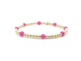 Armband Lucy met real gold plated balletjes en roze chalcedoon edelsteen