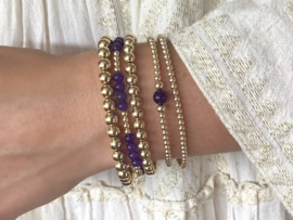 Armband Lorena met paarse jade edelsteen en real gold plated balletjes
