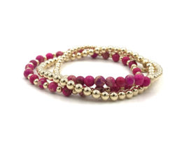 Armband Puk met real gold plated balletjes en roze jaspis edelsteen