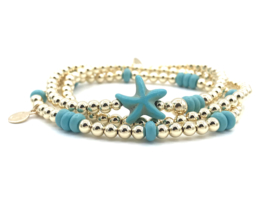 Armband Liza met turquoise zeester en real gold plated balletjes