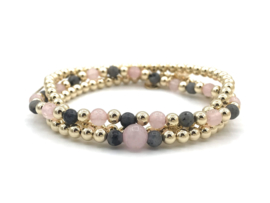 Armband Yasmin met real gold plated balletjes, labradoriet en rozenkwarts