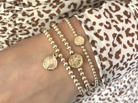 Armband lucky coin bedel met real gold plated balletjes