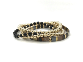 Armband Fiene met real gold plated balletjes en zwarte onyx edelsteen