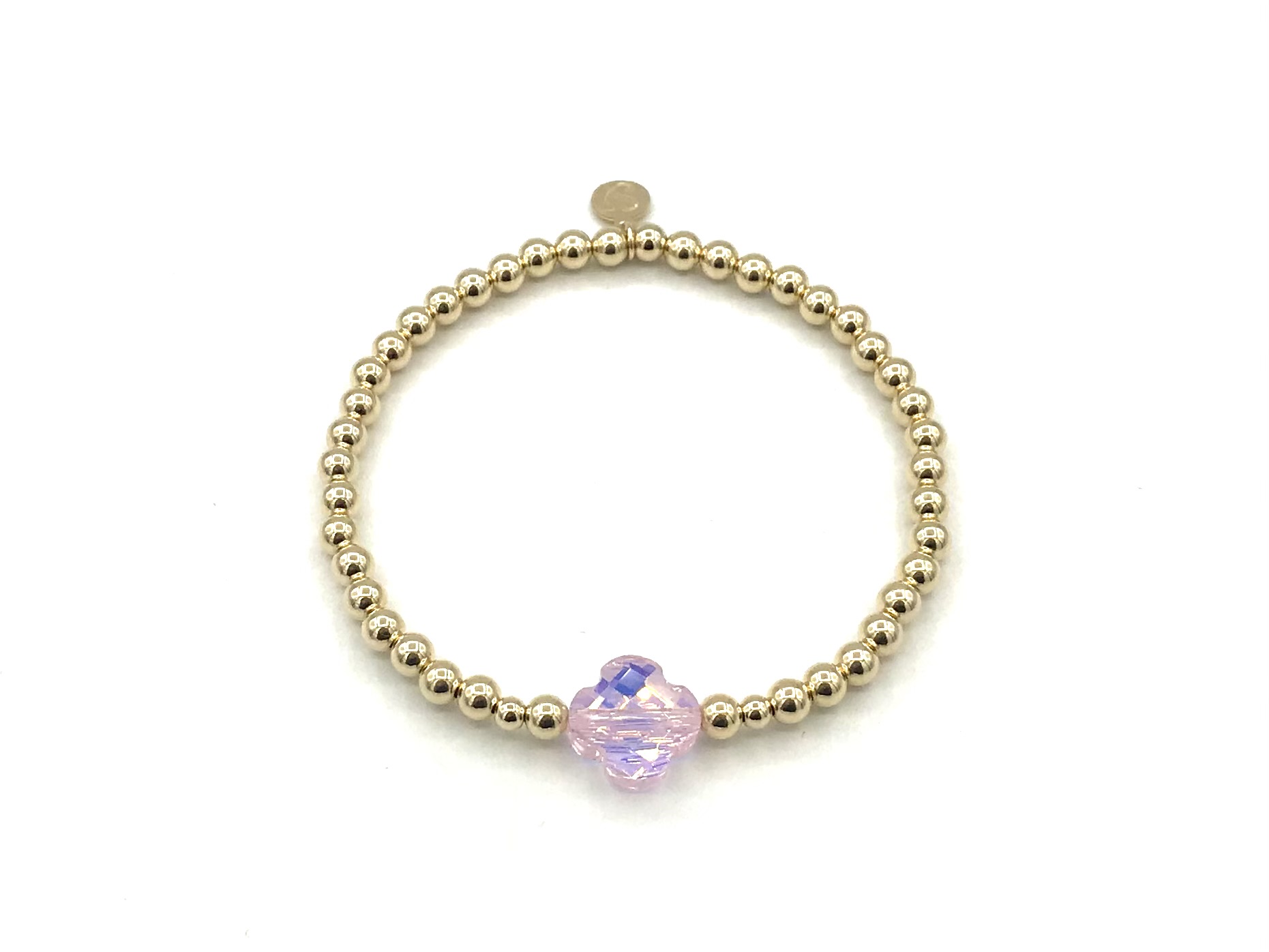 Armband Rabia pink met real gold plated bolletjes en roze klavertje