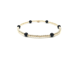 Armband Maud met kleine real gold plated balletjes en zwarte onyx edelsteen