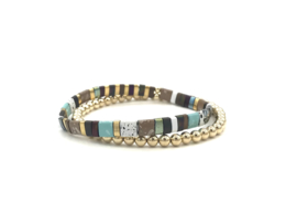 Armband Tila sparkle IV met gold plated balletjes en bruin/blauwe edelstenen